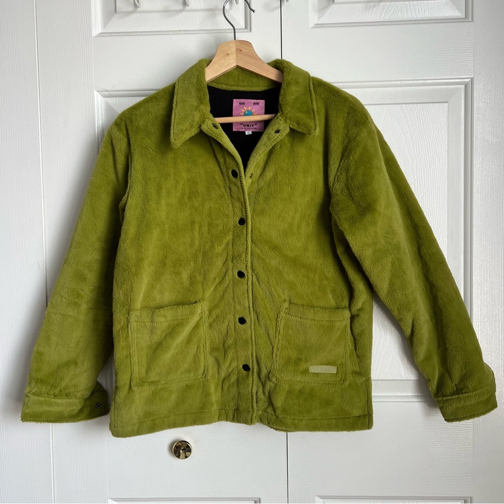 Unif Debbie Jacket Green Fuzzy Snap Button Oversi… - image 2